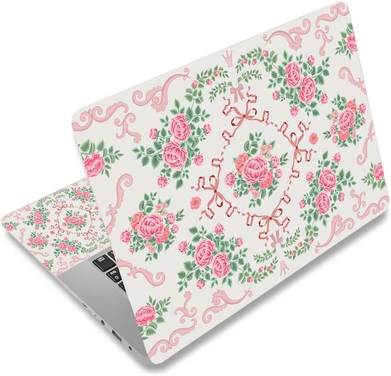 DINKY Laptop Skin Sticker Decal 15.6" 15.4" 12" 13" 13.3" 14" 15 inch Laptop Universal Vinyl Skin Stickers Cover Art Decal Notebook PC Personalized Protector, Pink Floral Bow - Image 1